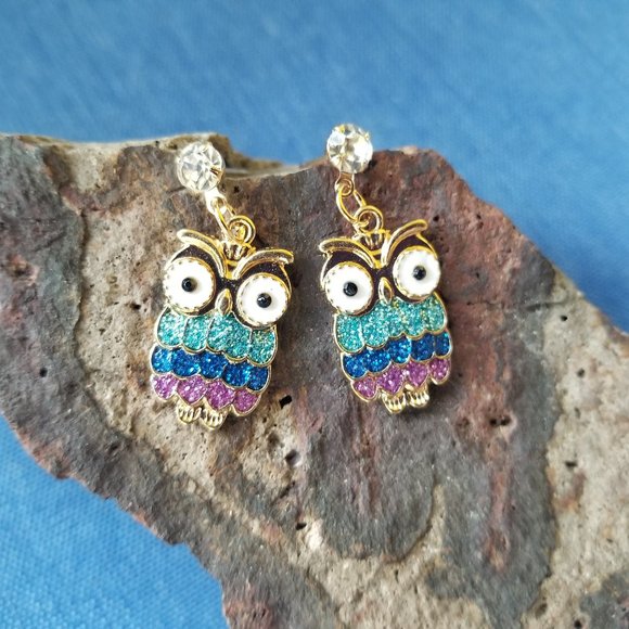Owl Glitter & Enamel Post Earrings - NWT - Picture 5 of 6